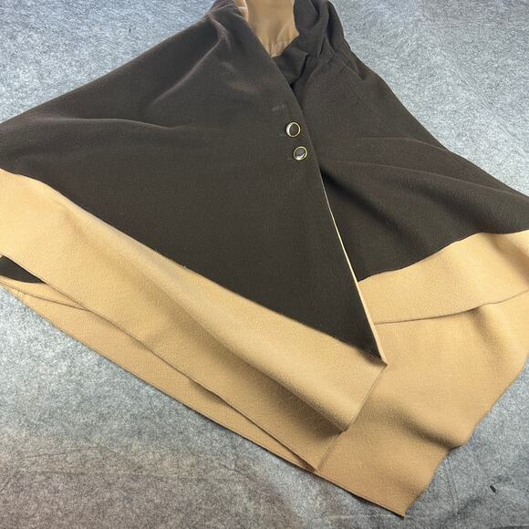 Iman soft reversible cape camel tan brown gold buttons classy timeless - Picture 2 of 4